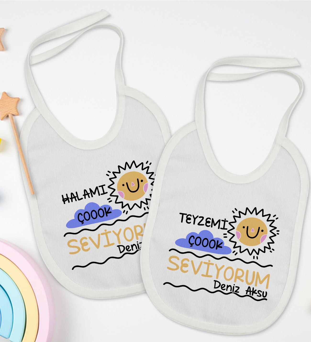 BK Kids Kişiye Özel Hala ve Teyze Tasarımlı 2’li Beyaz Mama Önlüğü-1