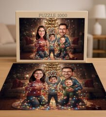 BK Gift Kişiye Özel Aile Yılbaşı Karikatür Tasarımlı 1000 Parça Profesyonel Puzzle-7, 1000 Puzzle, Yeni Yıl Hediyesi, Yılbaşı Hediyesi