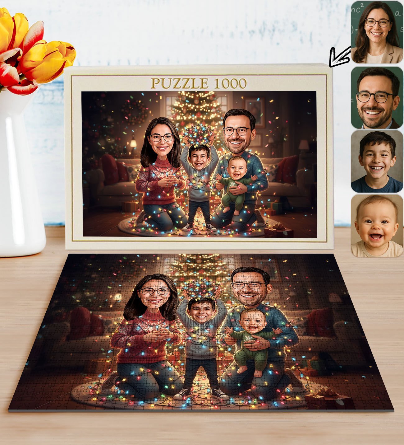 BK Gift Kişiye Özel Aile Yılbaşı Karikatür Tasarımlı 1000 Parça Profesyonel Puzzle-7, 1000 Puzzle, Yeni Yıl Hediyesi, Yılbaşı Hediyesi