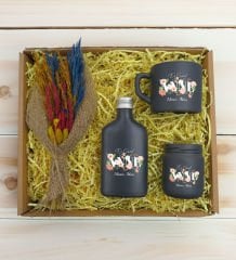BK Gift Kişiye Özel İsimli DTF Anne Temalı Antrasit Kahve Fincanı & Kolonya & Mum & El Yapımı Kuru Çiçek Buketi Hediye Seti-4, Anneye Hediye, Anneler Günü Hediyesi