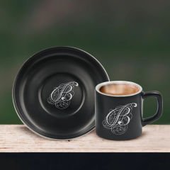 BK Gift Kişiye Özel Kaligrafi Harf Tasarımlı Siyah Renk Türk Kahvesi Fincanı-2, Arkadaşa Hediye, Sevgiliye Hediye, Yıl Dönümü Hediyesi