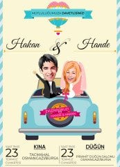 Kişiye Özel Karikatürlü Bitmeyen Düğün Davetiyesi Model 49