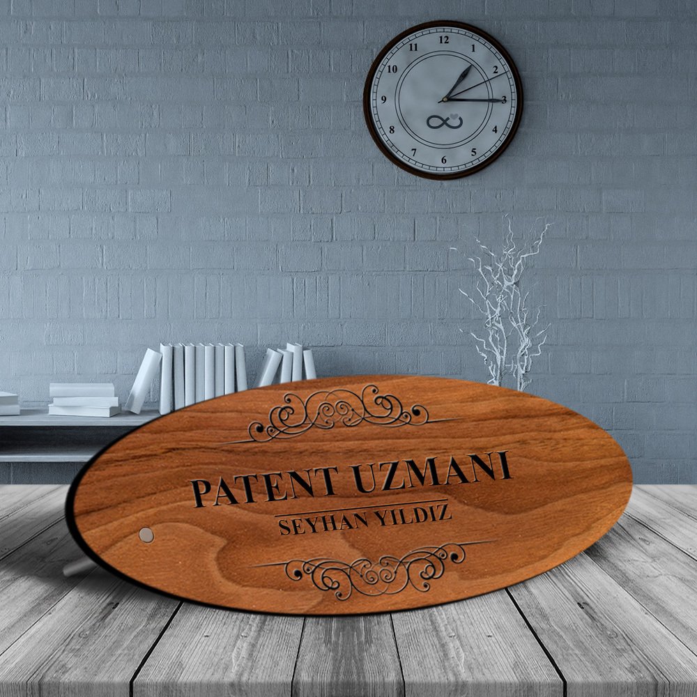 Kişiye Özel Mesleki Patent Uzmanı Ahşap Oval Masa İsimliği - 1