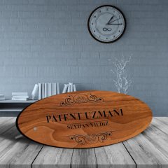 Kişiye Özel Mesleki Patent Uzmanı Ahşap Oval Masa İsimliği - 1