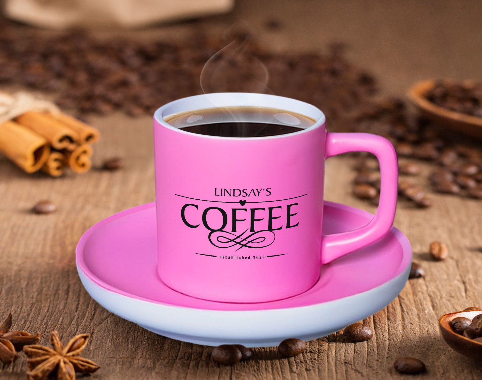 BK Gift Kişiye Özel Tarihli İsimli Mat Pembe Renk Türk Kahvesi Fincanı-2 Renkli Türk Kahvesi Fincanı, Arkadaşa Hediye, Anneye Hediye, Kahve Fincanı