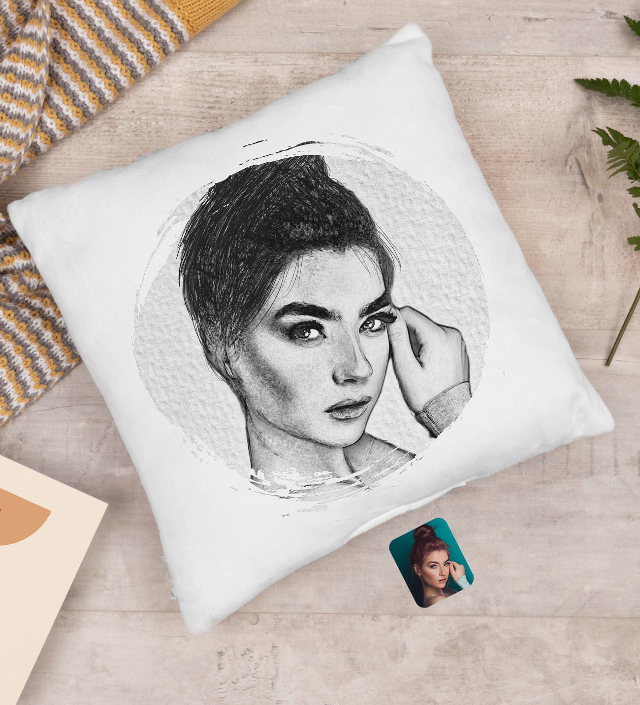 BK Gift Kişiye Özel Karakalem Beyaz Yastık, Karakalem Kupa, Arkadaşa Hediye, Sevgiliye Hediye, Ev Hediyesi-3