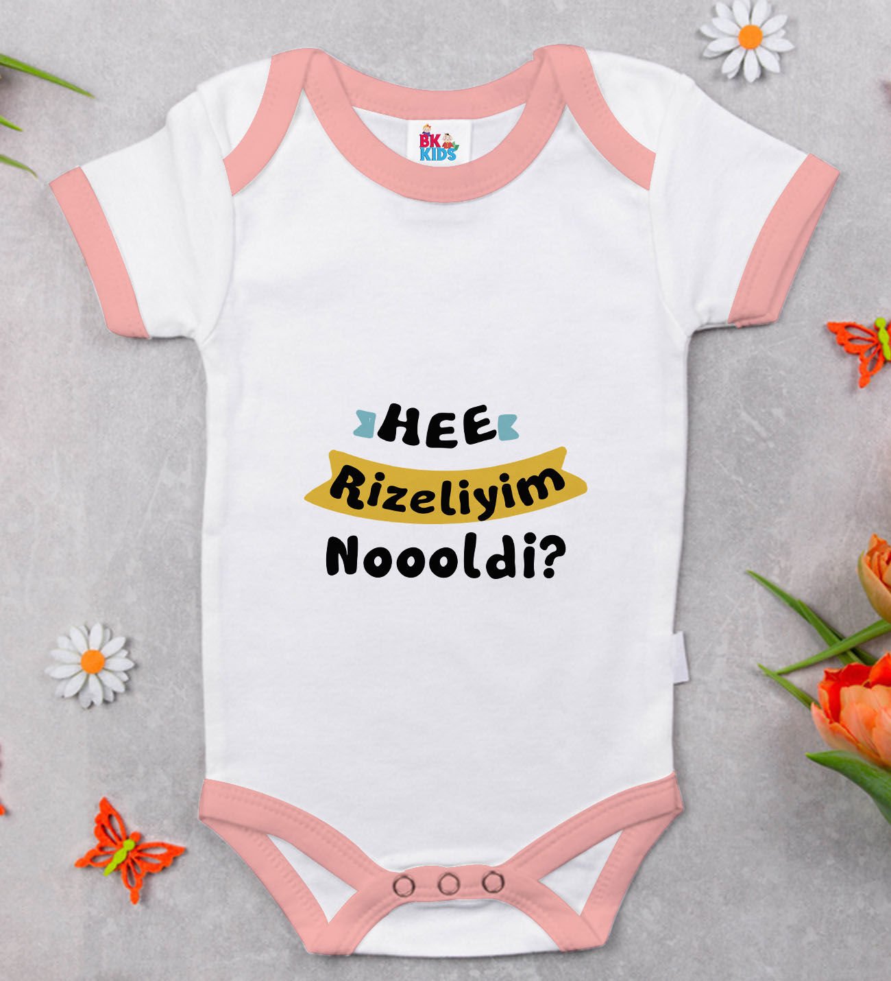 BK Kids Rizeliyim Tasarımlı Pembe Bebek Body Zıbın-2