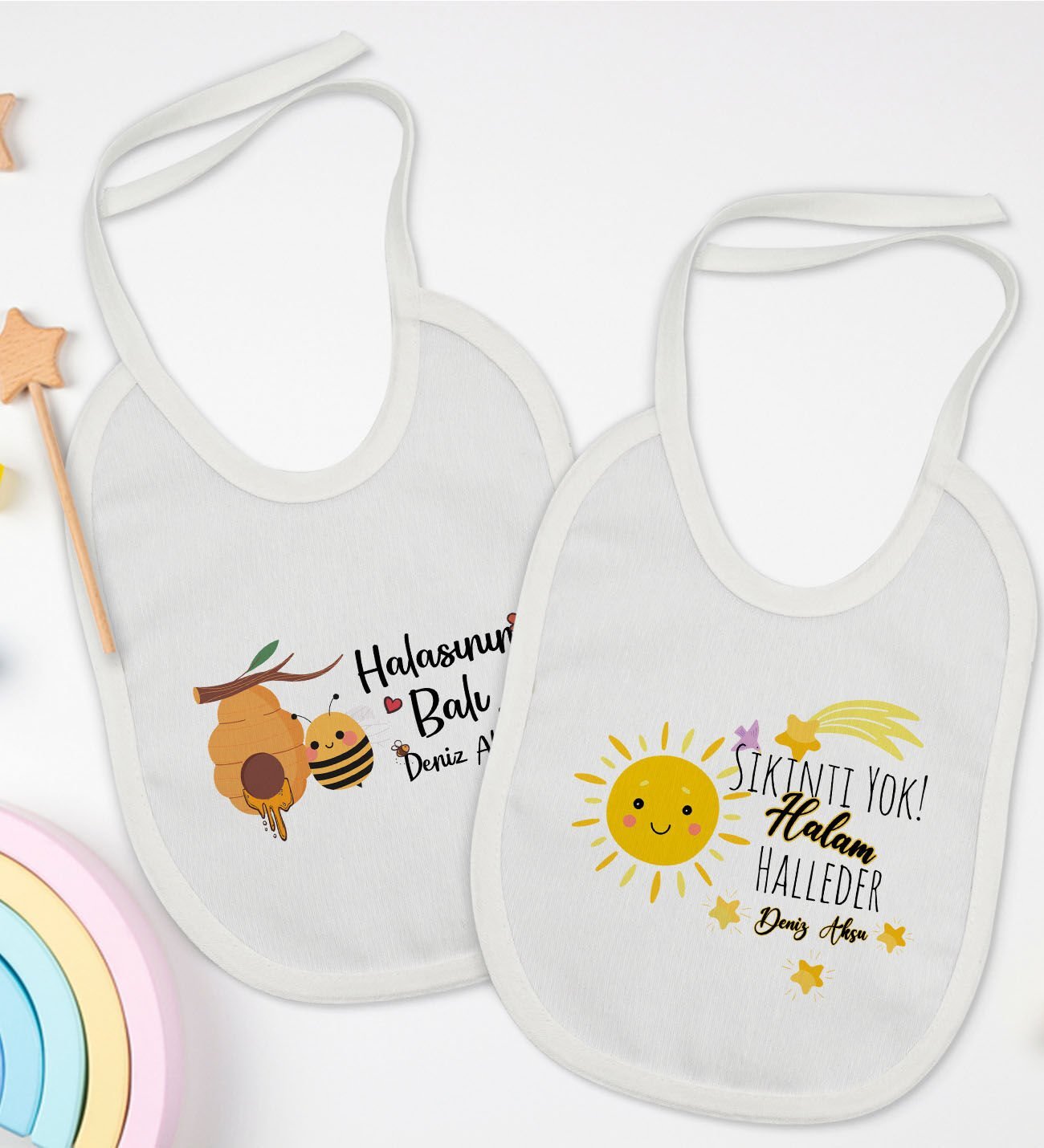 BK Kids Kişiye Özel Hala Tasarımlı 2’li Beyaz Mama Önlüğü-1