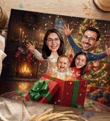 BK Gift Kişiye Özel Aile Yılbaşı Karikatür Tasarımlı 1000 Parça Profesyonel Puzzle-8, 1000 Puzzle, Yeni Yıl Hediyesi, Yılbaşı Hediyesi
