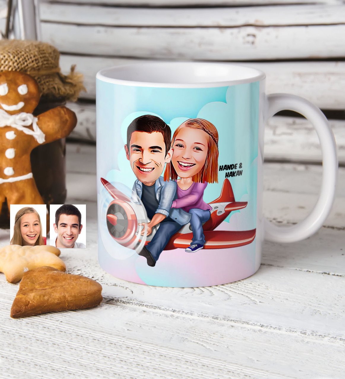 Kişiye Özel Sevgililer Karikatürlü Beyaz Kupa Bardak - 11