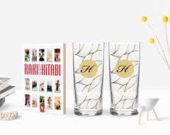 Kişiye Özel Renkli Baskılı Baş Harf İsim Tasarımlı İkili Rakı Bardağı ve Rakı Cep Kitabı Hediye Seti-3