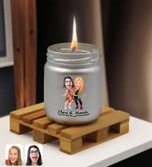 BK Gift Kişiye Özel DTF Anne Kız Karikatürlü Gümüş Renkli Cam Kavanozda Kokulu Mum-1, Arkadaşa Hediye, Anneye Hediye, Doğum Günü Hediyesi