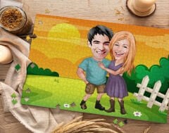 BK Gift Kişiye Özel Sevgililer Karikatürlü 1000 Parça Profesyonel Puzzle-25