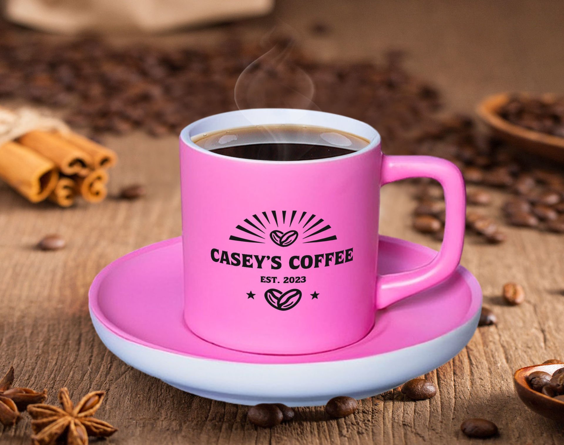 BK Gift Kişiye Özel Tarihli İsimli Mat Pembe Renk Türk Kahvesi Fincanı-3 Renkli Türk Kahvesi Fincanı, Arkadaşa Hediye, Anneye Hediye, Kahve Fincanı