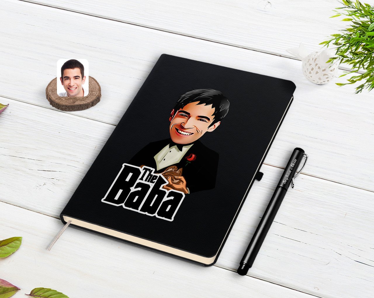 Kişiye Özel Godfather Baba Karikatürlü Siyah Defter ve Kalem Hediye Seti-4