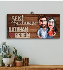 BK Gift Kişiye Özel Sevgililer Karikatürlü Kabartma Figürlü Ahşap Tablo, Duvar Dekoru,Sevgiliye Hediye,Ev Dekorasyonu,Sevgililer Günü Hediyesi