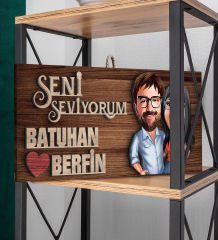 BK Gift Kişiye Özel Sevgililer Karikatürlü Kabartma Figürlü Ahşap Tablo, Duvar Dekoru,Sevgiliye Hediye,Ev Dekorasyonu,Sevgililer Günü Hediyesi