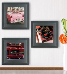 BK Gift Retro Tasarımlı 3’lü  Ahşap Çerçeveli Taş Duvar Dekoru-26
