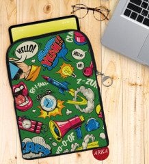 BK Gift Pop Art Tasarımlı Taşınabilir Koruyucu Tablet Kılıfı & Organizer Çanta - Siyah-2