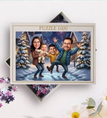 BK Gift Kişiye Özel Aile Yılbaşı Karikatür Tasarımlı 1000 Parça Profesyonel Puzzle-9, 1000 Puzzle, Yeni Yıl Hediyesi, Yılbaşı Hediyesi