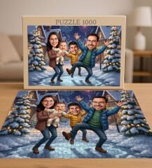 BK Gift Kişiye Özel Aile Yılbaşı Karikatür Tasarımlı 1000 Parça Profesyonel Puzzle-9, 1000 Puzzle, Yeni Yıl Hediyesi, Yılbaşı Hediyesi