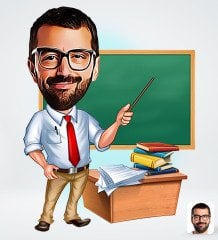 Kişiye Özel Erkek Öğretmen Tasarımlı Dijital Karikatür-1