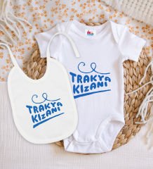 BK Kids Trakya Kızanı Tasarımlı Beyaz Bebek Body Zıbın ve Mama Önlüğü Hediye Seti-1