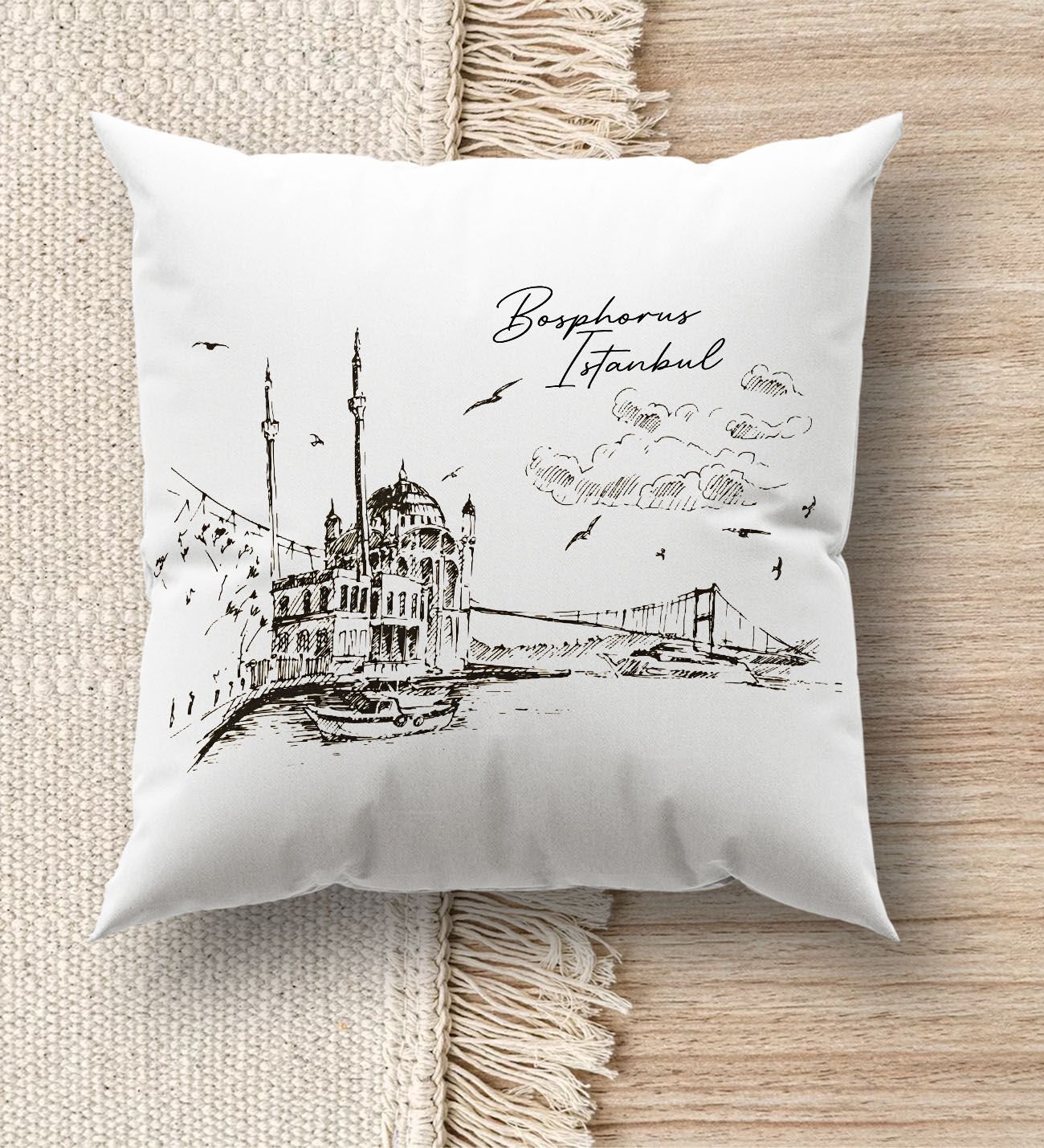 BK Gift İstanbul Tasarımlı Beyaz Kırlent Yastık, Ev Hediyesi, Ev Dekorasyonu, Dekoratif Hediye-2