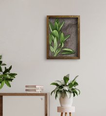 BK Home Green Plant Tasarımlı Doğal Masif Ahşap Çerçeveli Tablo-4