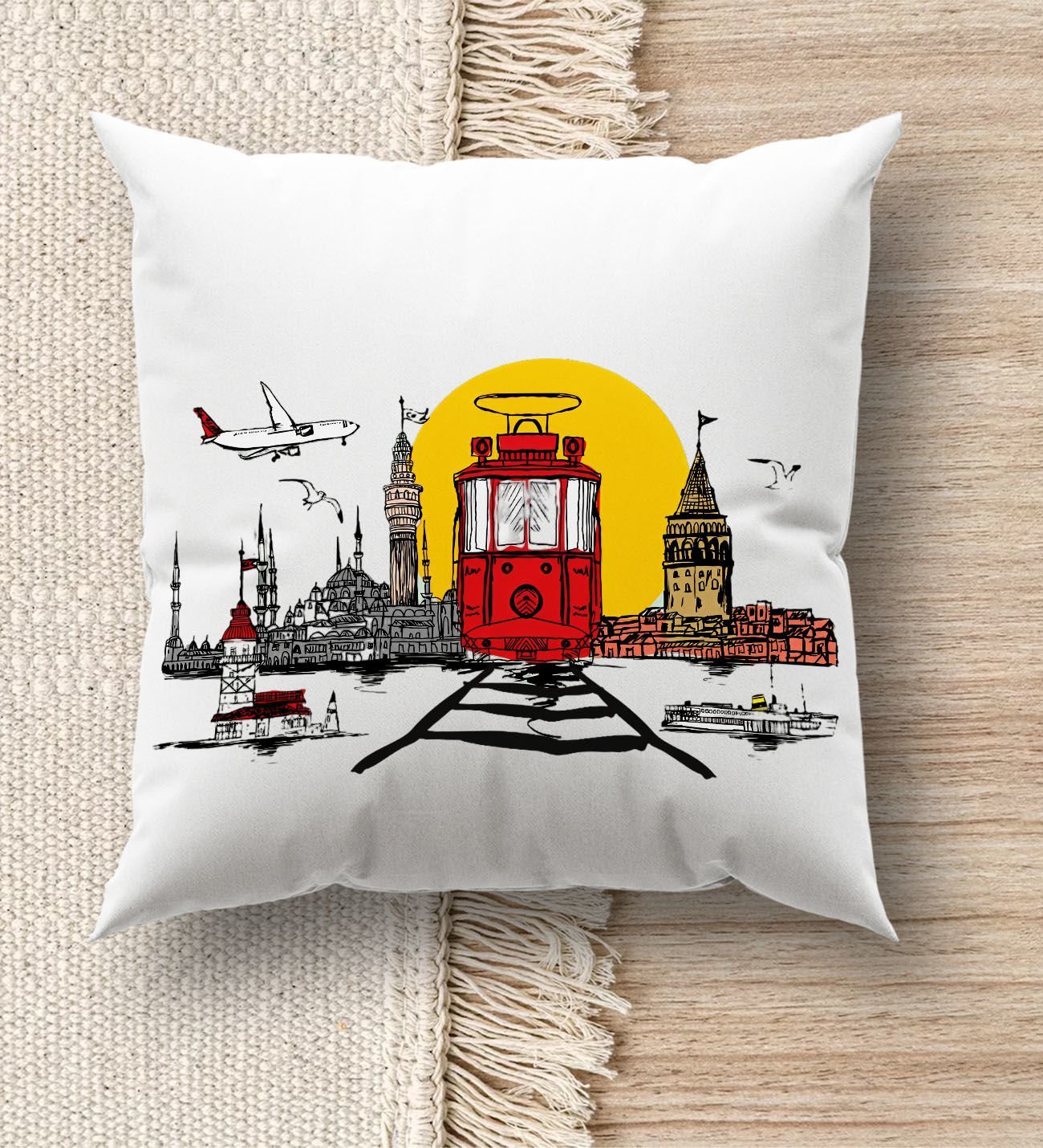 BK Gift İstanbul Tasarımlı Beyaz Kırlent Yastık, Ev Hediyesi, Ev Dekorasyonu, Dekoratif Hediye-3