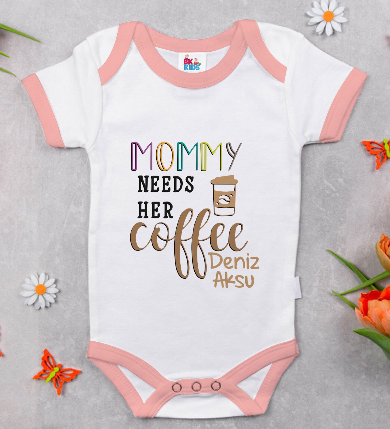 BK Kids Kişiye Özel Pembe Bebek Body Zıbın - Model 53