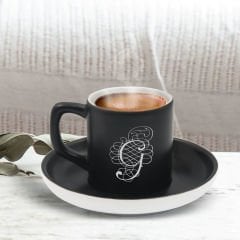 BK Gift Kişiye Özel Kaligrafi Harf Tasarımlı Siyah Renk Türk Kahvesi Fincanı-7, Arkadaşa Hediye, Sevgiliye Hediye, Yıl Dönümü Hediyesi