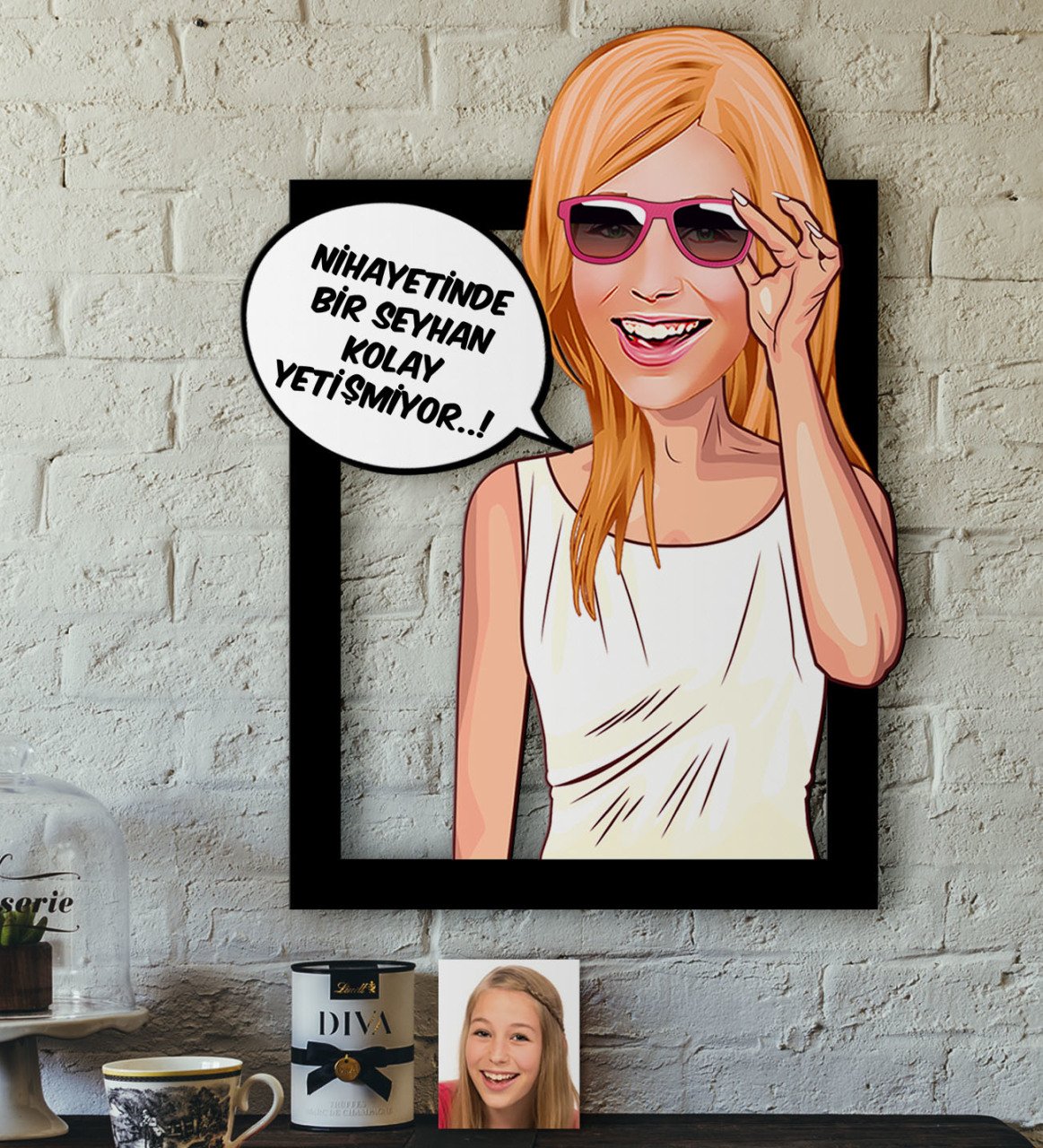 Kişiye Özel Bayan Kolay Yetişmiyor Karikatürlü 3D Ahşap Tablo-4