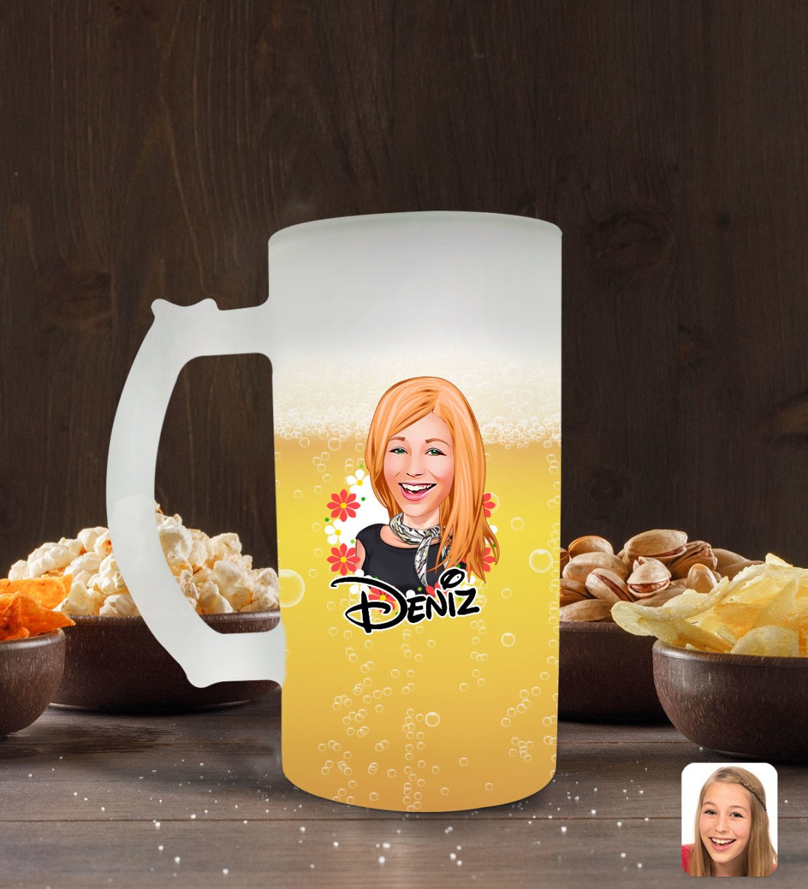 Kişiye Özel Kadın Karikatürlü Buzlu Cam Bira Bardağı 50cl-51