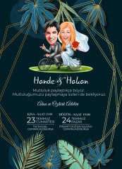 Kişiye Özel Karikatürlü Bitmeyen Düğün Davetiyesi Model 54