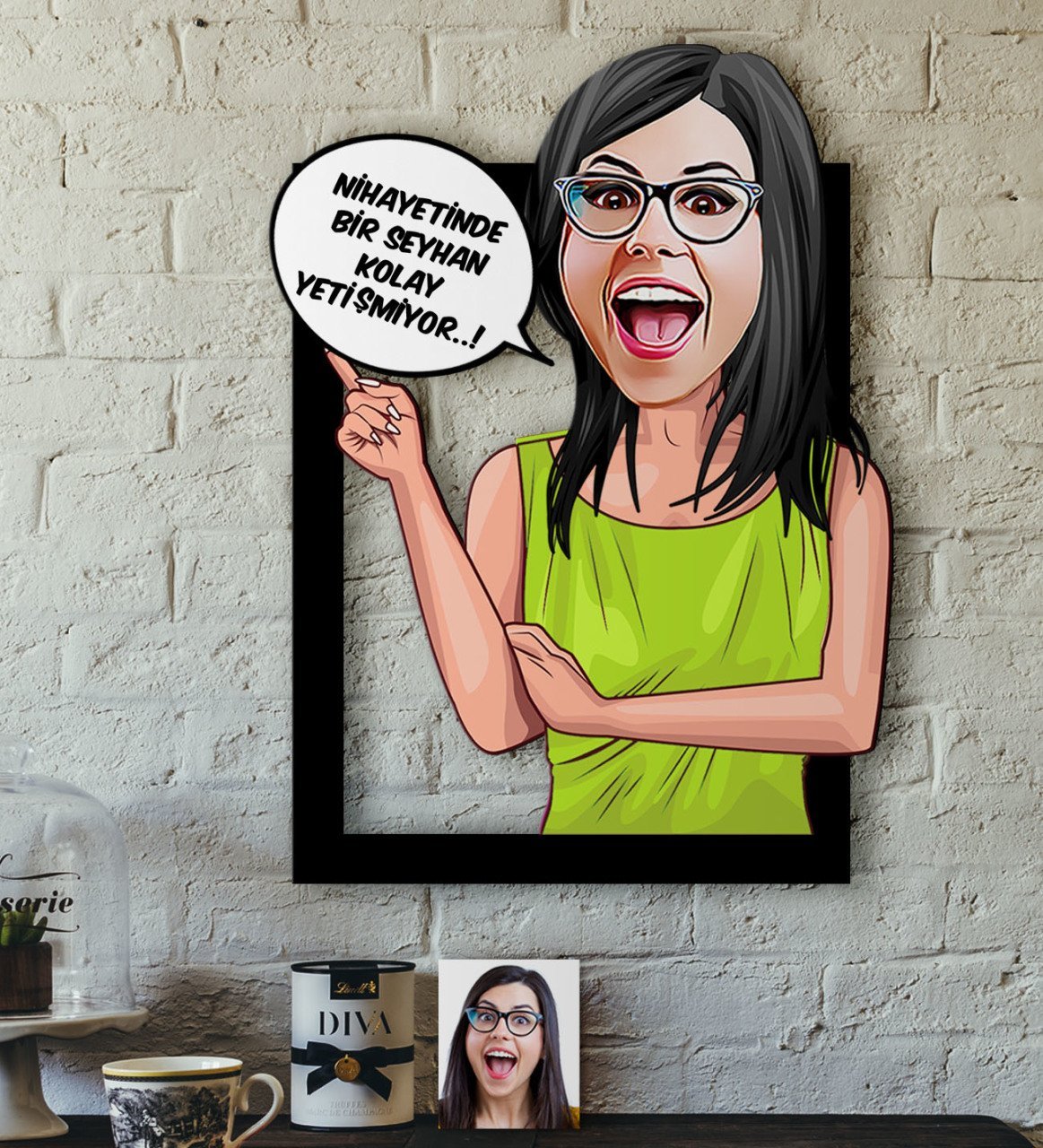 Kişiye Özel Bayan Kolay Yetişmiyor Karikatürlü 3D Ahşap Tablo-5