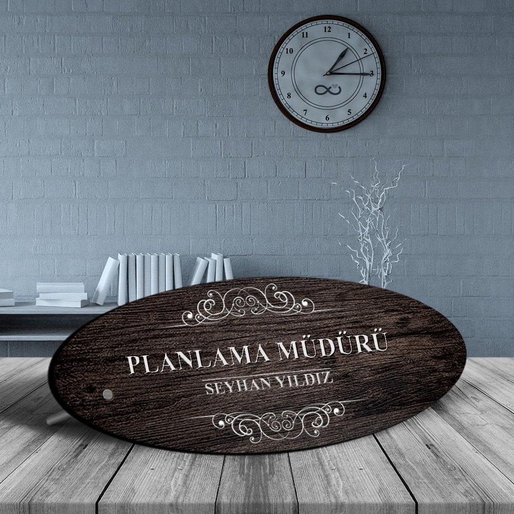 Kişiye Özel Mesleki Planlama Müdürü Ahşap Oval Masa İsimliği - 3