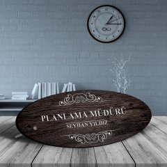 Kişiye Özel Mesleki Planlama Müdürü Ahşap Oval Masa İsimliği - 3