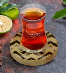Kişiye Özel Modern Art Tasarımlı Doğal Ahşap Tabaklı Heybeli Çay Bardağı Model 17