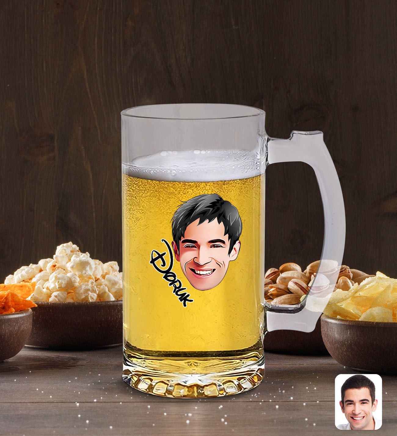 Kişiye Özel Erkek Yüz Karikatürlü Buzlu Cam Bira Bardağı 50cl-2