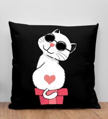 BK Gift Kedi Tasarımlı Siyah Kırlent Yastık, Arkadaşa Hediye, Ev Dekorasyonu, Ev Hediyesi-6