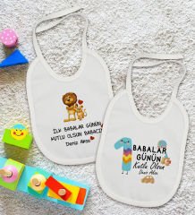 BK Kids Kişiye Özel İlk Babalar Günü Tasarımlı 2’li Beyaz Mama Önlüğü-1