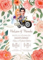 Kişiye Özel Karikatürlü Bitmeyen Düğün Davetiyesi Model 56