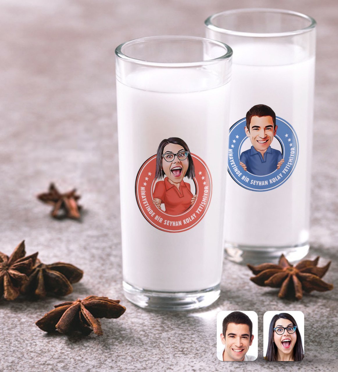 Kişiye Özel Erkek ve Bayan Kolay Yetişmiyor Karikatürlü İkili Rakı Bardağı Seti-3
