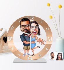 Kişiye Özel Sevgili Karikatürlü Ahşap Saat Biblo - 3