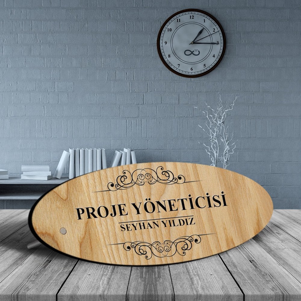 Kişiye Özel Mesleki Proje Yöneticisi Ahşap Oval Masa İsimliği - 2