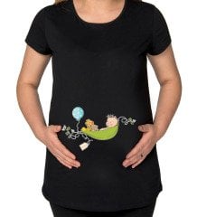 Kişiye Özel İsimli Bebek Tasarımlı Siyah Hamile Tişört-1