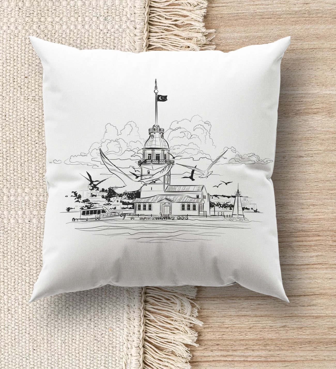 BK Gift İstanbul Tasarımlı Beyaz Kırlent Yastık, Ev Hediyesi, Ev Dekorasyonu, Dekoratif Hediye-7