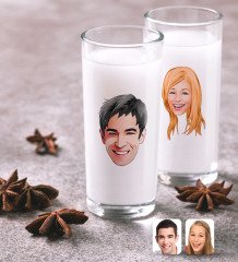 Kişiye Özel Erkek ve Bayan Yüz Karikatürlü İkili Rakı Bardağı Seti