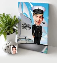 Kişiye Özel Bay Gemi Kaptanı Karikatür Kanvas Tablo (30 x 50 cm.) 1